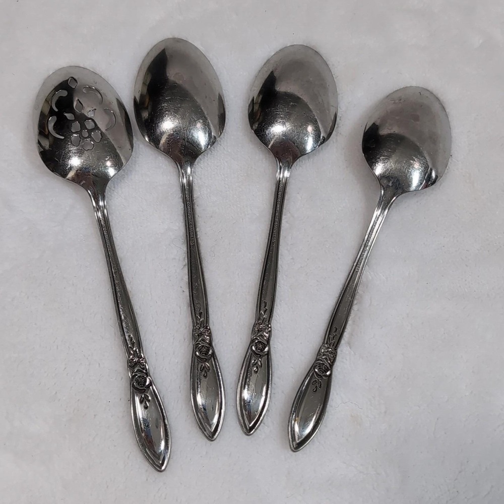 Oneida SPRING ROSE Betty Crocker Serving Spoons Stainless Flatware 1987 8" Vtg - Picture 6 of 7